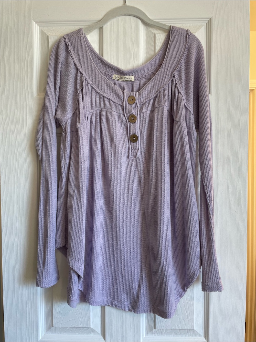 We The Free Lavender Waffle-Knit Button Henley